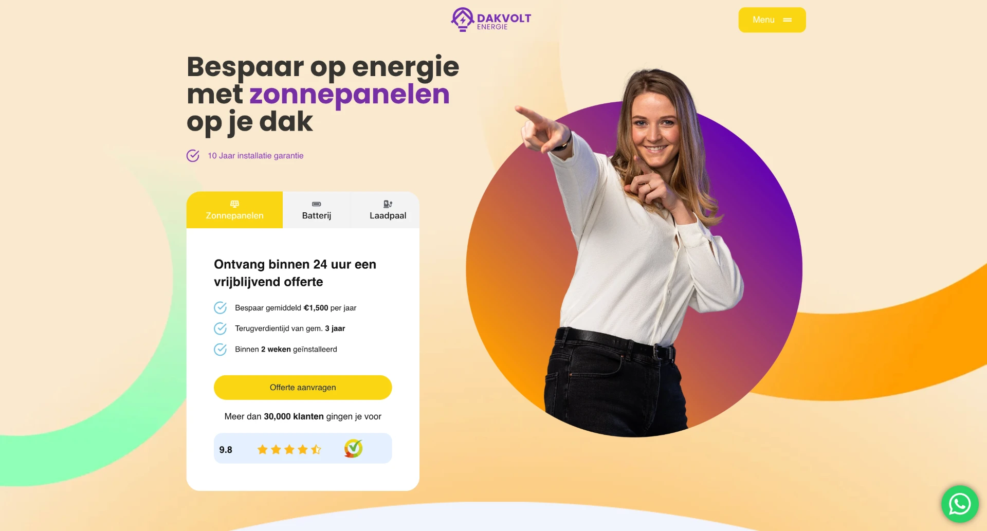 De website van Dakvolt, gemaakt met Movo