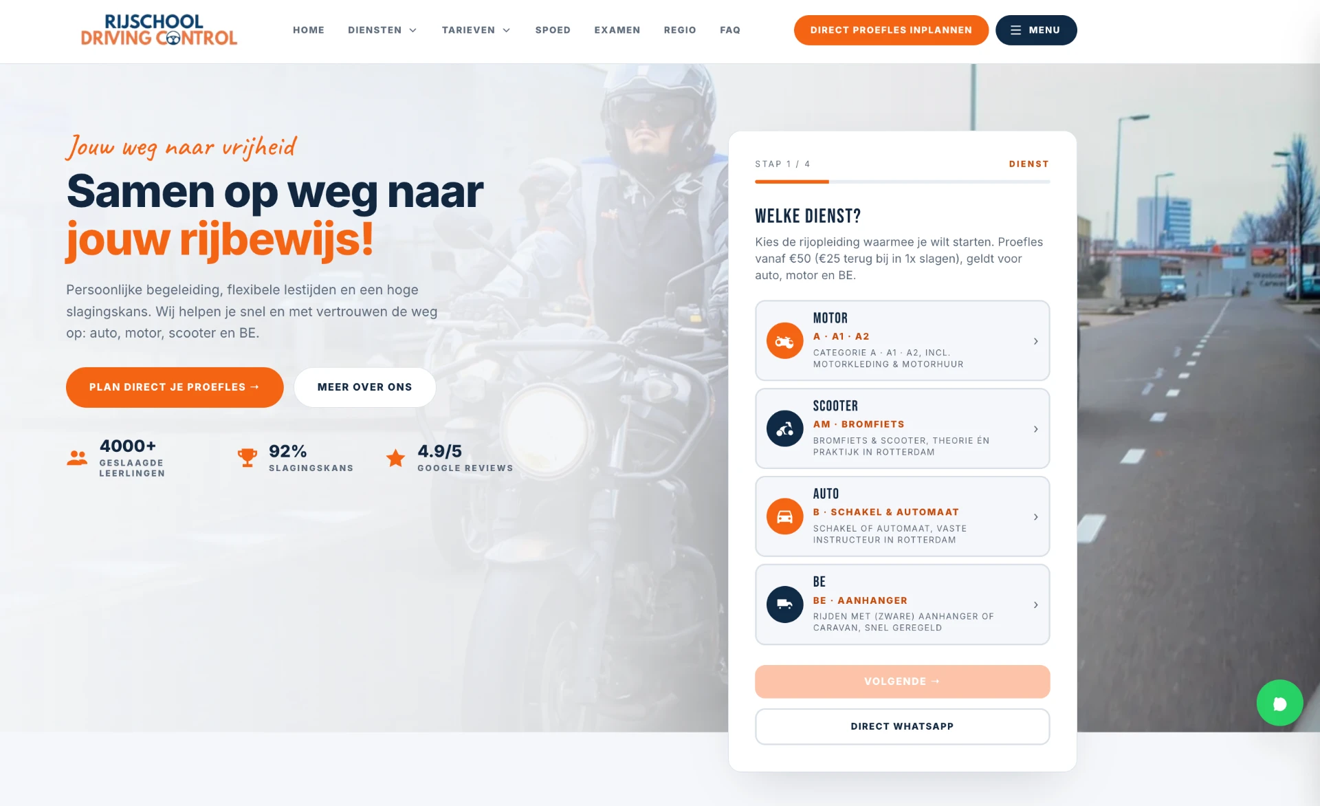 De website van Driving Control, gemaakt met Movo