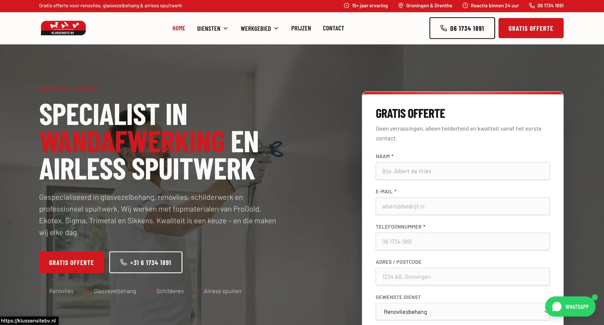 De website van Klussensite, gemaakt met Movo