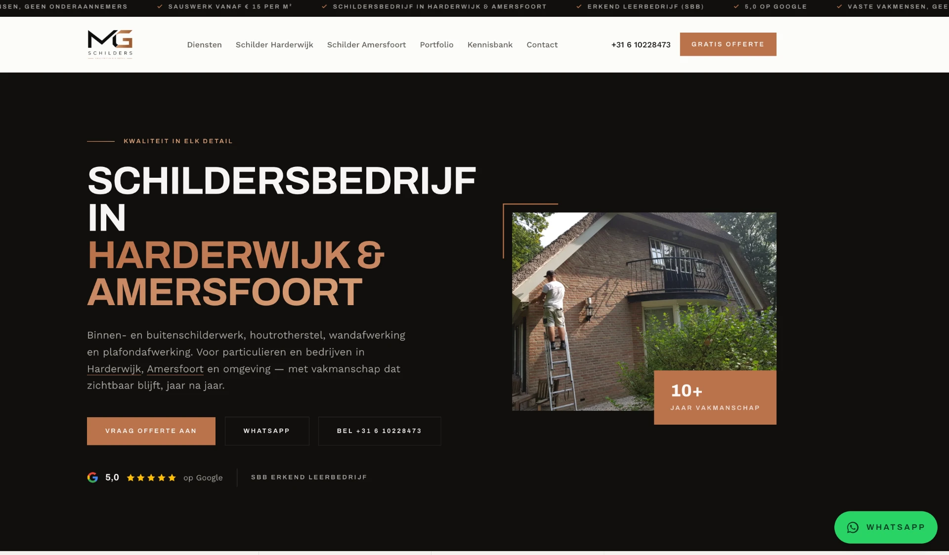 De website van MG Schilderwerk, gemaakt met Movo